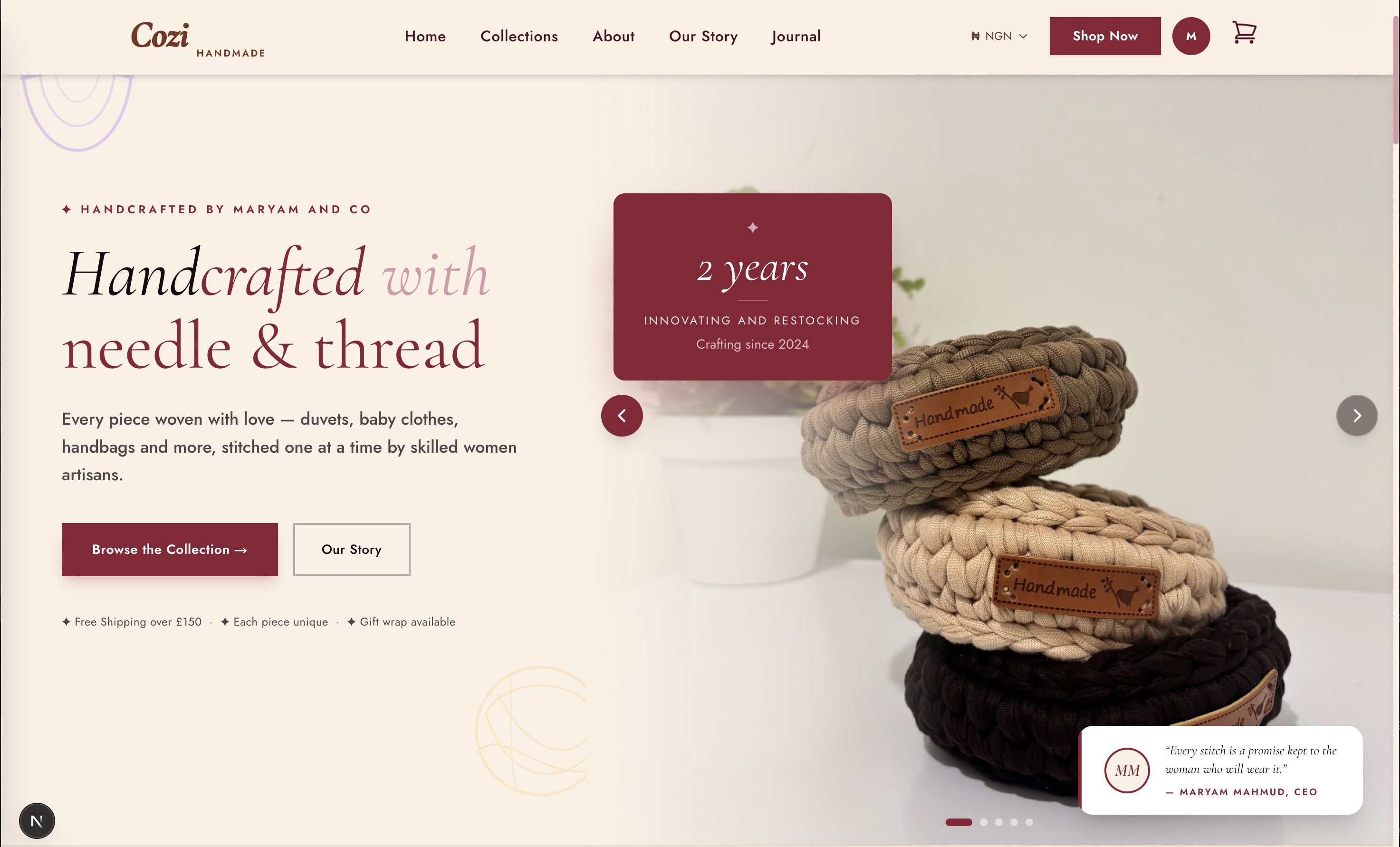 E-commerce website for wool knitting desktop screenshot
